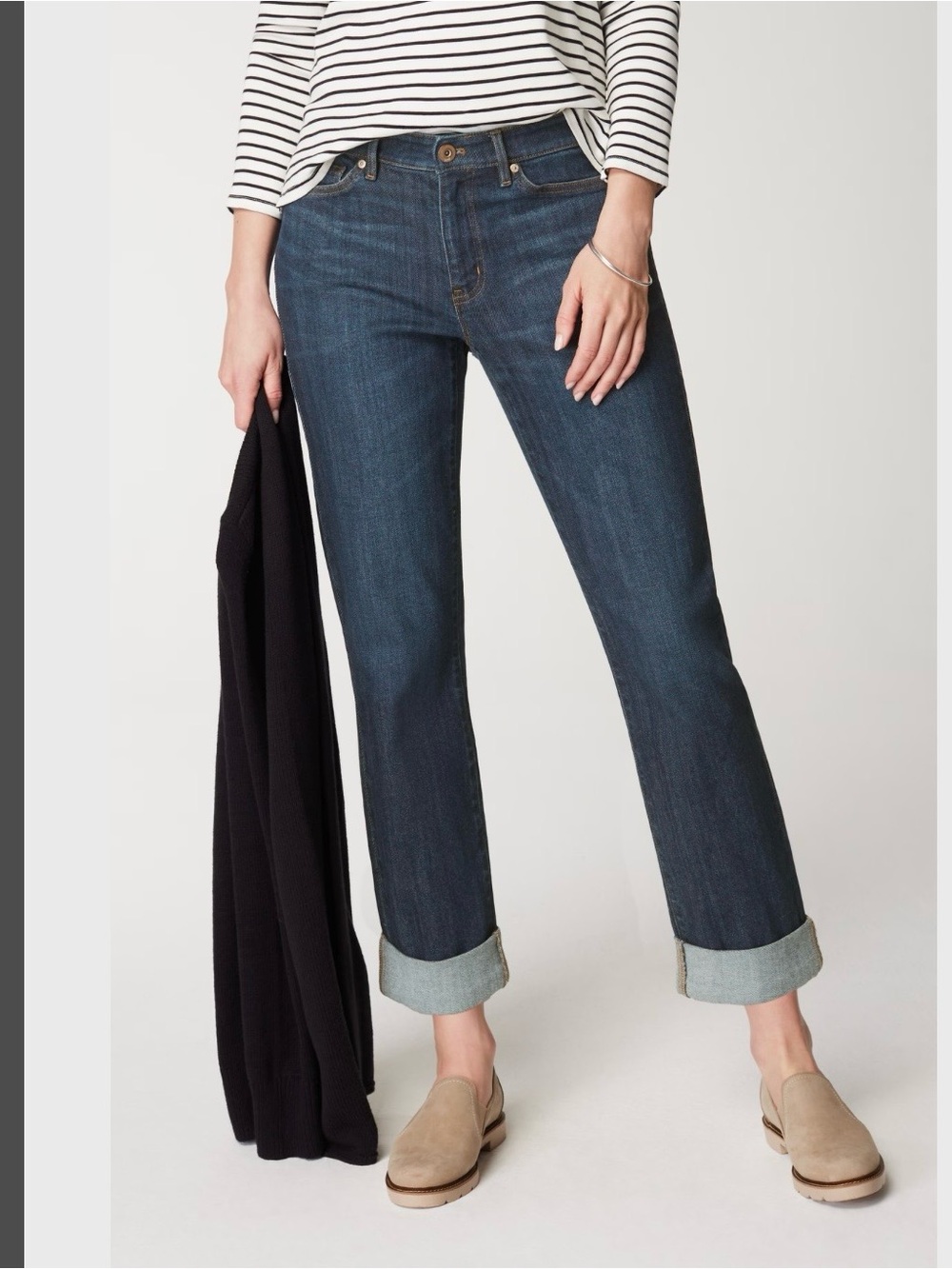 J.Jill Classic Dark Wash Boyfriend Straight-Leg  Ankle Jeans